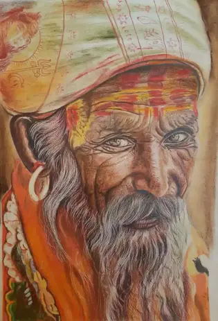 Gaze of Insight, Pencil color painting, Realistic, Home decor, Wall decor, Artwork, Handpainted, Art, Painting, VistaPallette